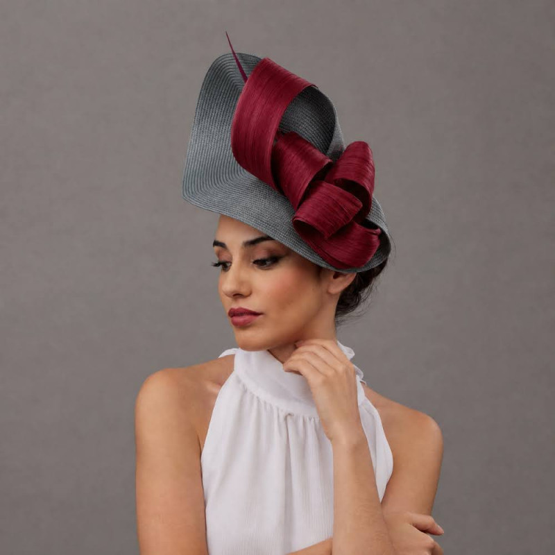 Elegant Maroon and grey mother of the groom hat - Woman hats for the Horse races - 2
