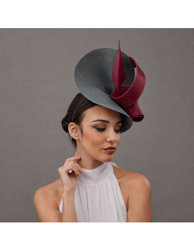 Elegant Maroon and grey mother of the groom hat - Woman hats for the Horse races - 3