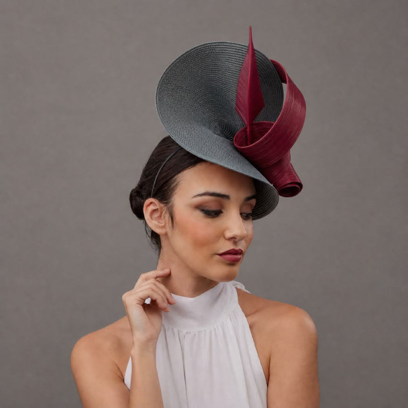 Elegant Maroon and grey mother of the groom hat - Woman hats for the Horse races - 3