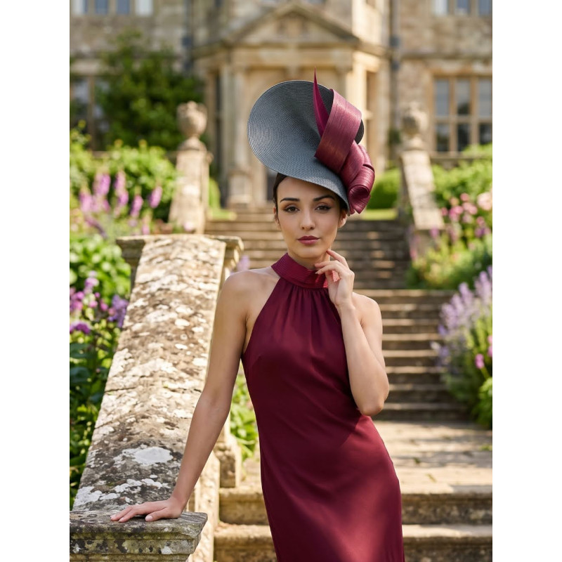 Elegant Maroon and grey mother of the groom hat - Woman hats for the Horse races - 5