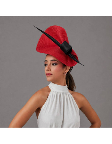 Elegant Kentucky Derby hat red and black - red fascinator with feathers - Wedding hats for women - 2