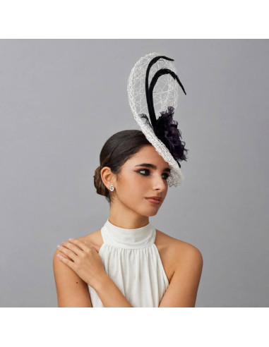 Ladies Royal Ascot races fascinator hat white and Black - Wedding hats for women - 2