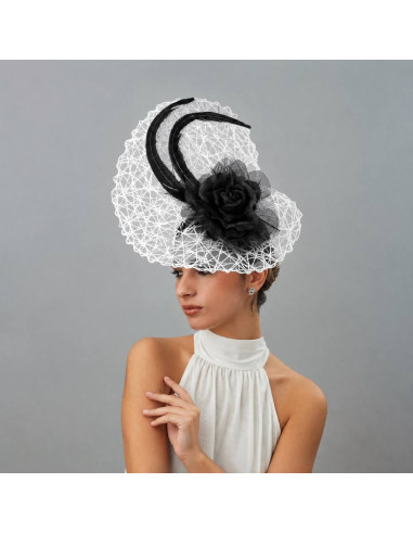 Ladies Royal Ascot races fascinator hat white and Black - Wedding hats for women - 3