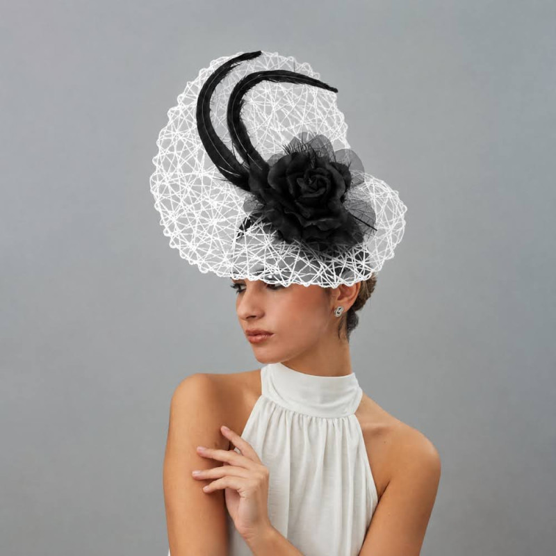 Ladies Royal Ascot races fascinator hat white and Black - Wedding hats for women - 3 Ladies Royal Ascot races fascinator hat white and Black - Wedding hats for women - 3