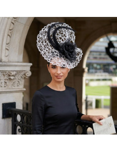 Ladies Royal Ascot races fascinator hat white and Black - Wedding hats for women - 1 2