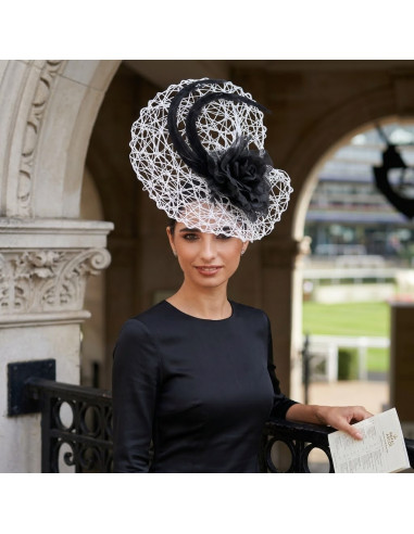 Ladies Royal Ascot races fascinator hat white and Black - Wedding hats for women - 5