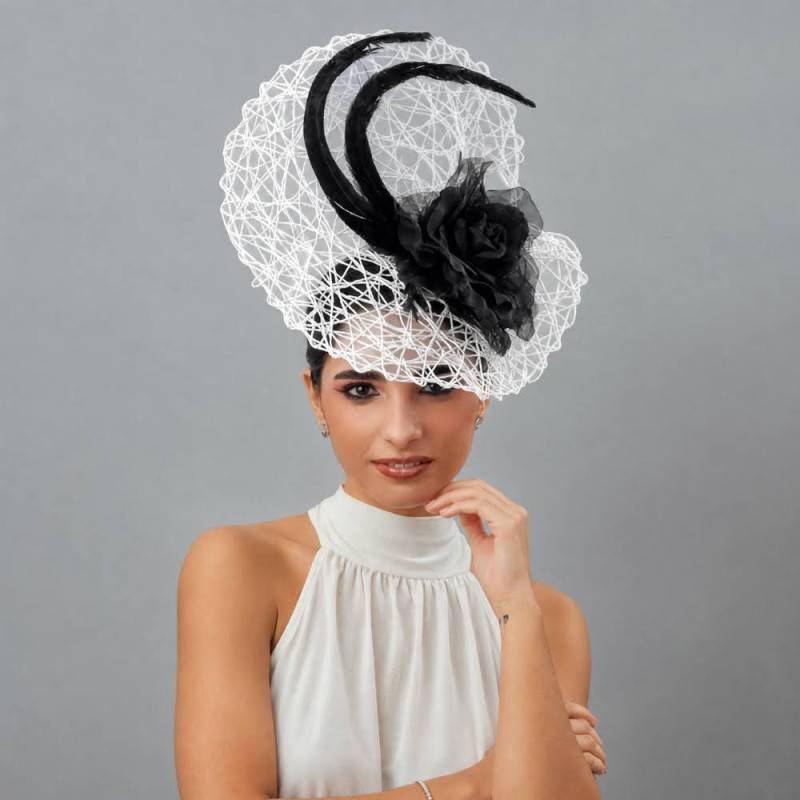 Ladies Royal Ascot races fascinator hat white and Black - Wedding hats for women - 1