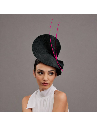 Tocado de boda para invitada negro y rosa fucsia - Pamelas y Tocados para madrinas - 2