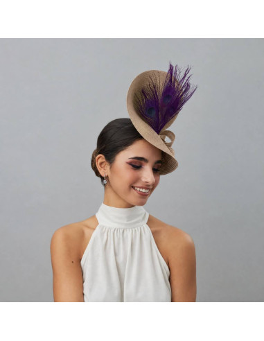 Purple and beige Ladies Royal Ascot elegant hat - Wedding hats for women - 3