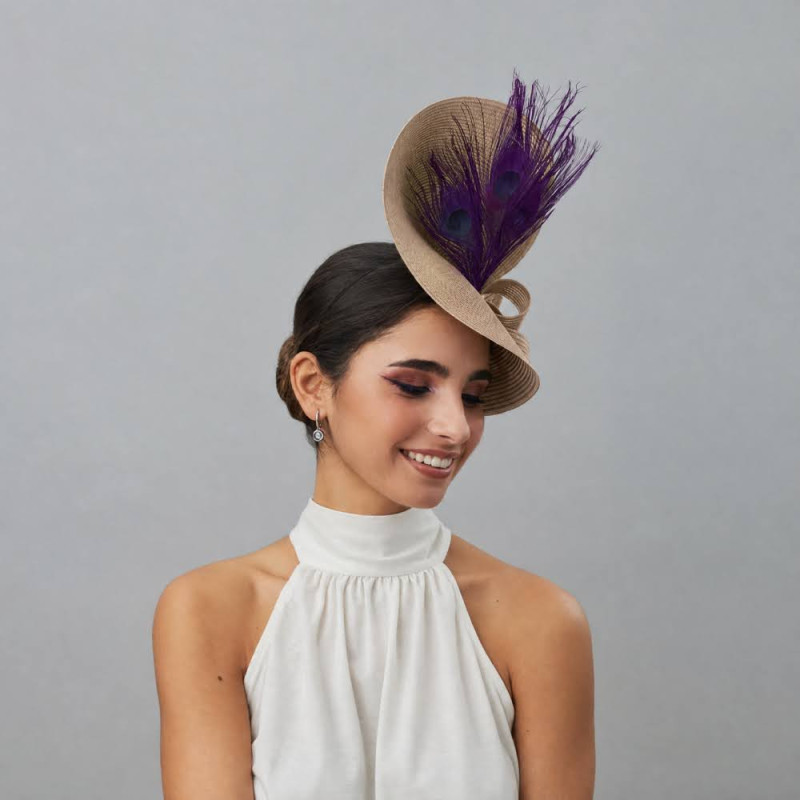 Purple and beige Ladies Royal Ascot elegant hat - Wedding hats for women - 3 Purple and beige Ladies Royal Ascot elegant hat - Wedding hats for women - 3