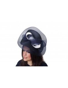 Navy and White Royal Ascot hat for Woman - Wedding hats for women - 1
