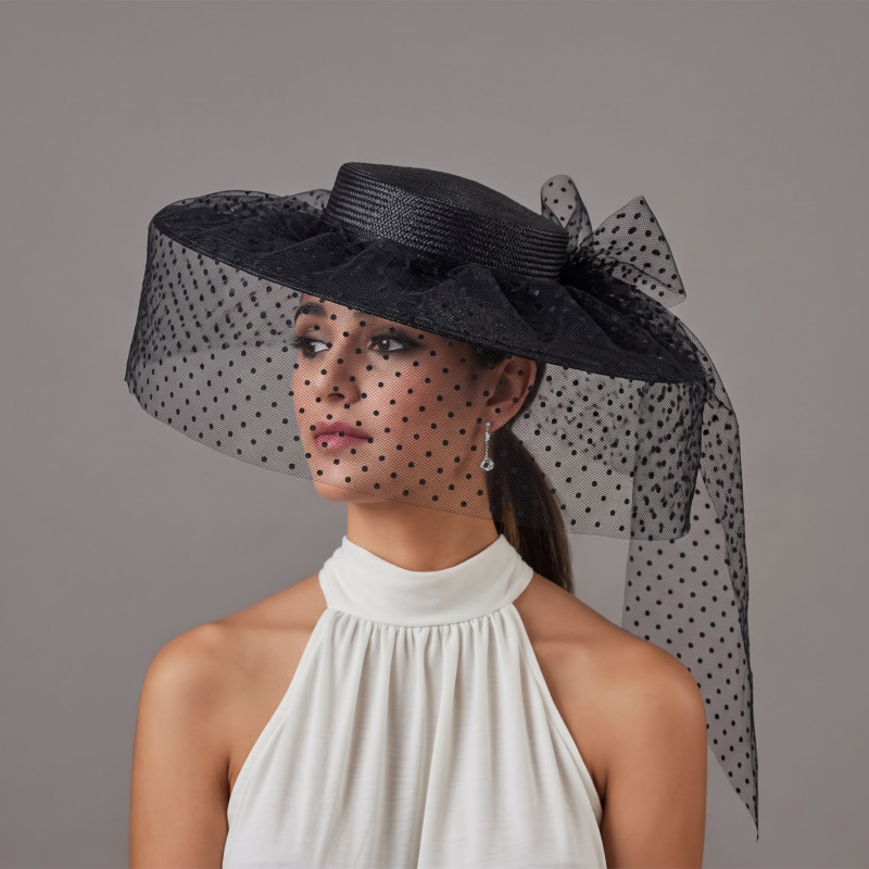 Black veil funeral hat for church - Shop - 1