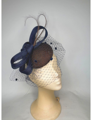 Customized Navy Women’s Fascinator Hat with Veil - Wedding hats for women - 1