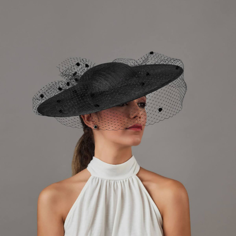 Black women hat with veil for church - Wedding hats for women - 1