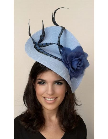 Tocado azul añil con plumas - Pamelas y Tocados para madrinas - 1