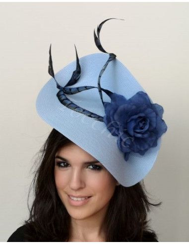 Tocado azul añil con plumas - Pamelas y Tocados para madrinas - 3