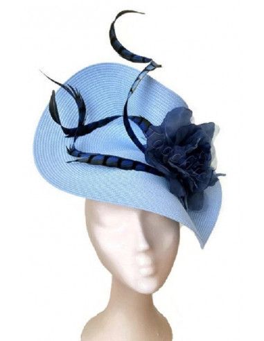 Tocado azul añil con plumas - Pamelas y Tocados para madrinas - 5