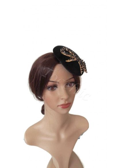Tocado joya negro y dorado - Pamelas y Tocados para madrinas - 5