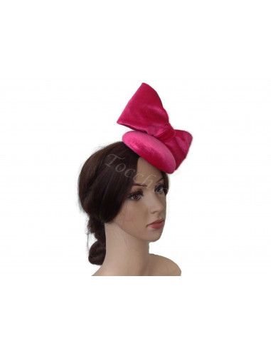 Tocado rosa fucsia con lazo de terciopelo - Pamelas y Tocados para madrinas - 2