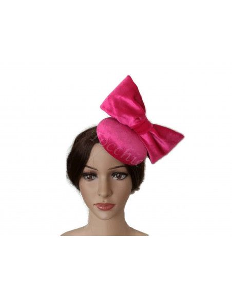 Tocado rosa fucsia con lazo de terciopelo - Pamelas y Tocados para madrinas - 6 Tocado rosa fucsia con lazo de terciopelo - Pamelas y Tocados para madrinas - 6