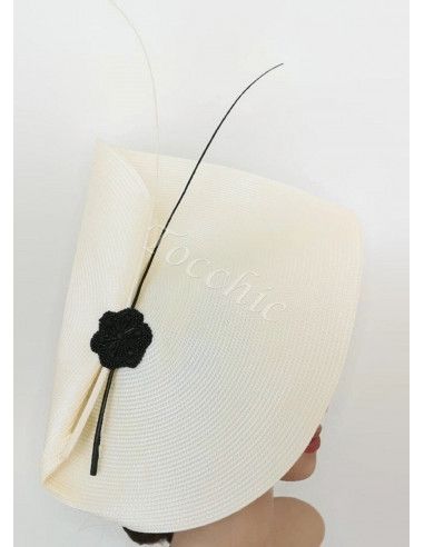 Elegante tocado blanco y negro para boda - Tocados de novia - 7