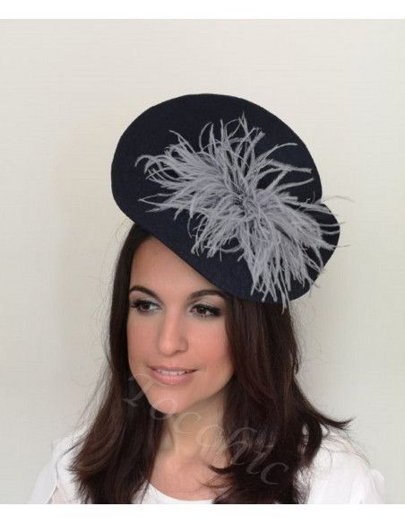 Grey and Navy blue fascinator with feathers - Wedding hats for women - 1