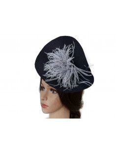 Tocado de boda azul marino y gris con plumas - Pamelas y Tocados para madrinas - 1 2