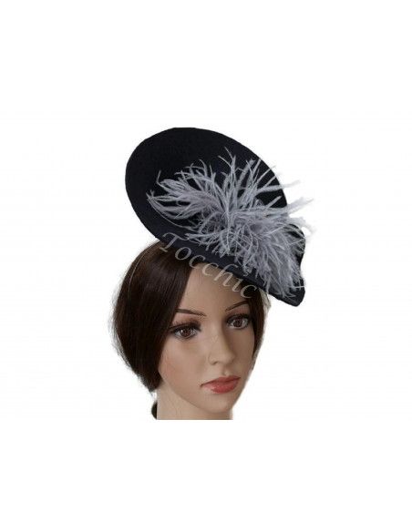 Tocado de boda azul marino y gris con plumas - Pamelas y Tocados para madrinas - 3 Tocado de boda azul marino y gris con plumas - Pamelas y Tocados para madrinas - 3