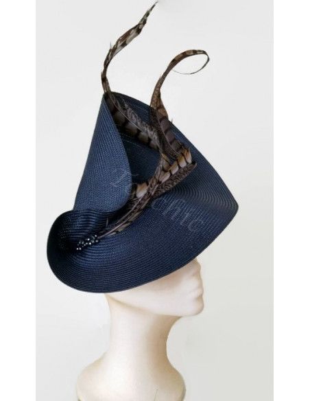Tocado azul marino con plumas - Pamelas y Tocados para madrinas - 2 Tocado azul marino con plumas - Pamelas y Tocados para madrinas - 2