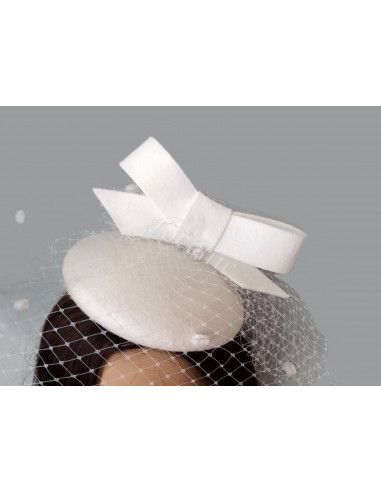 White felt brides hat with veil - Woman hats for the Horse races - 7