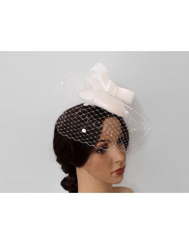 White felt brides hat with veil - Woman hats for the Horse races - 8