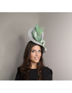 Tocado madrina de boda gris y verde agua - Pamelas y Tocados para madrinas - 1