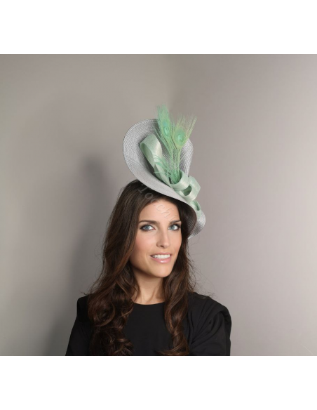 Tocado madrina de boda gris y verde agua - Pamelas y Tocados para madrinas - 1