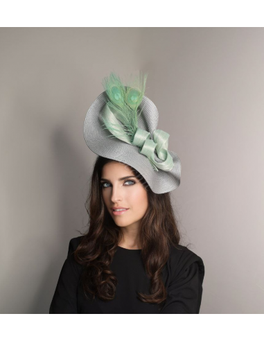 Tocado madrina de boda gris y verde agua - Pamelas y Tocados para madrinas - 3