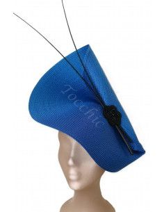 Elegant Royal blue hat with black feathers - Woman hats for the Horse races - 1
