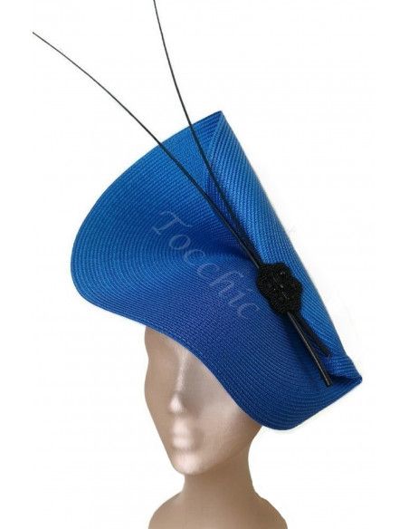 Elegante Tocado azul añil y negro con plumas - Sombreros y Tocados para bodas de mañana - 1