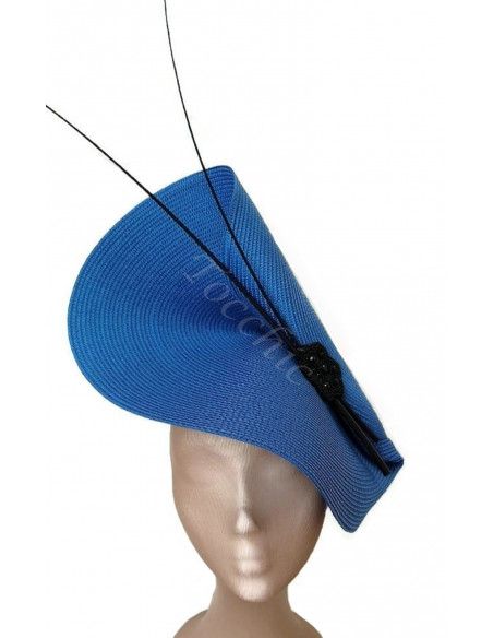Elegante Tocado azul añil y negro con plumas - Sombreros y Tocados para bodas de mañana - 4