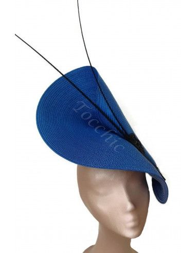 Elegant Royal blue hat with black feathers - Woman hats for the Horse races - 5