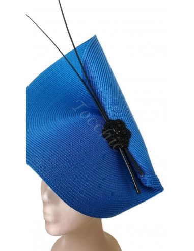 Elegant Royal blue hat with black feathers - Woman hats for the Horse races - 6