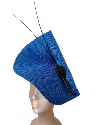 Elegante Tocado azul añil y negro con plumas - Sombreros y Tocados para bodas de mañana - 7