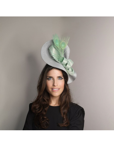 Tocado madrina de boda gris y verde agua - Pamelas y Tocados para madrinas - 4