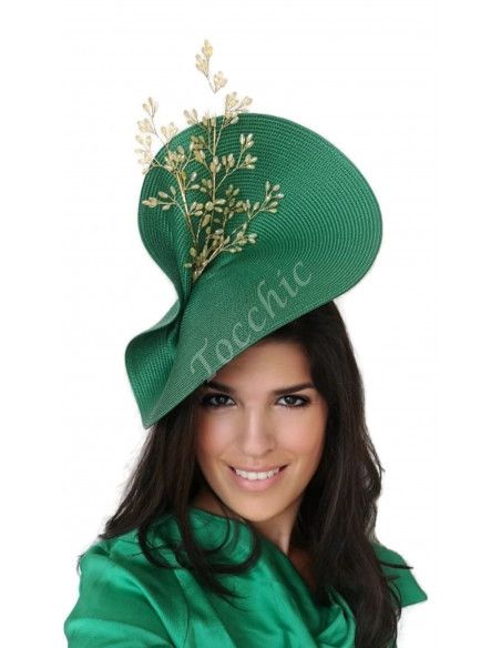 Tocado verde esmeralda y dorado de boda - Pamelas y Tocados para madrinas - 1
