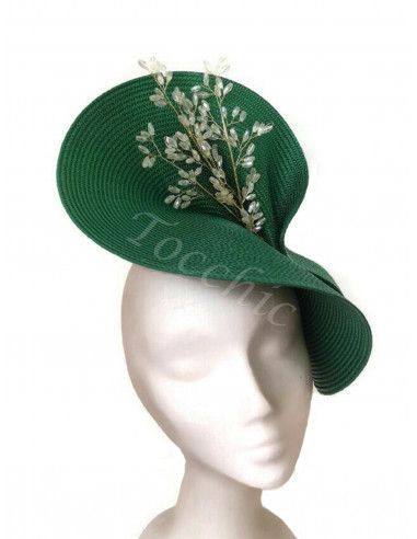 Tocado verde esmeralda y dorado de boda - Pamelas y Tocados para madrinas - 3