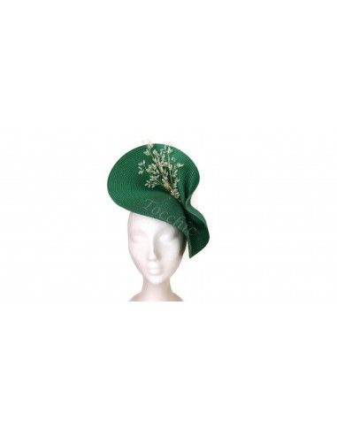 Tocado verde esmeralda y dorado de boda - Pamelas y Tocados para madrinas - 5