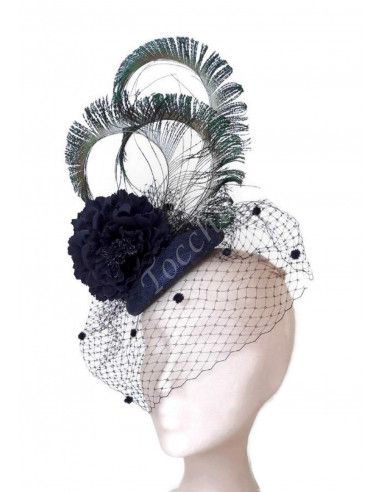 Navy blue feathers hat with veil - Wedding hats for women - 3