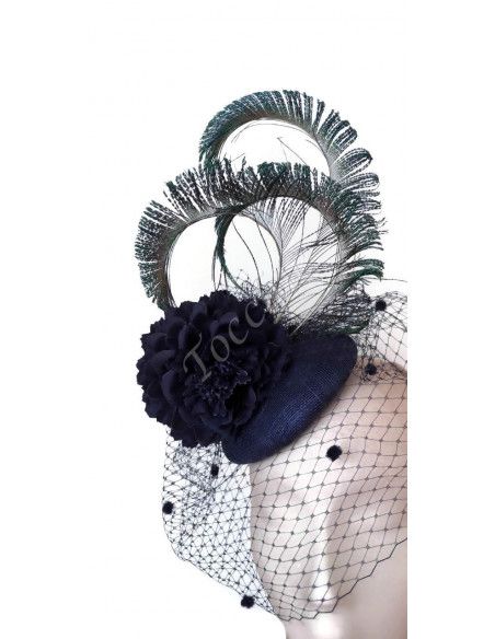Navy blue feathers hat with veil - Wedding hats for women - 5