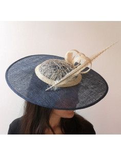 Pamela azul y beige de madrina elegante - Pamelas y Tocados para madrinas - 1