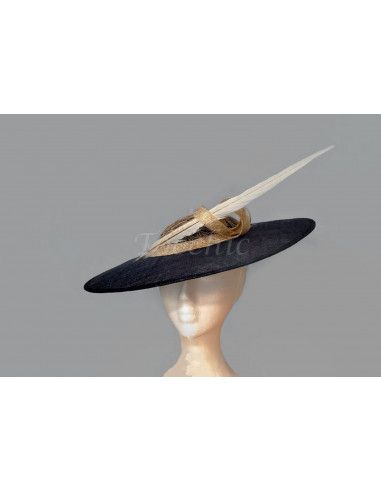 Pamela azul y beige de madrina elegante - Pamelas y Tocados para madrinas - 5