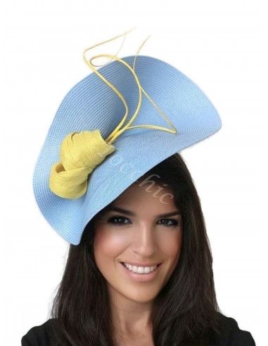 Tocado celeste y amarillo para invitada de boda - Pamelas y Tocados para madrinas - 7