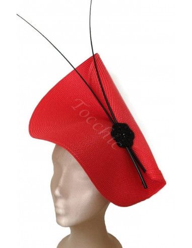 Elegante Tocado negro y rojo invitada perfecta - Pamelas y Tocados para madrinas - 5